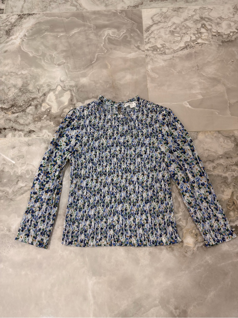 Veronica Beard Kali Floral Smocked Three-Quarter Sleeve Top - Picture 4 of 6